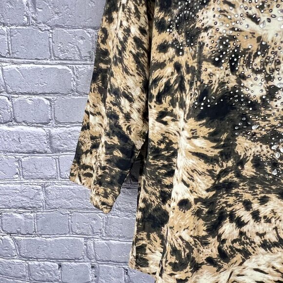 Onque Casuals Womens Animal Print Top XL 3/4 Sleeve Rhinestone Embellished Cotto - Picture 7 of 7